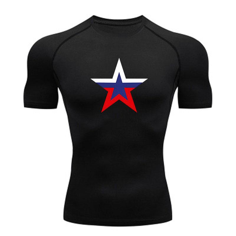 Men's Compression Sport T-Shirt, Russian Flag Star Print Qui