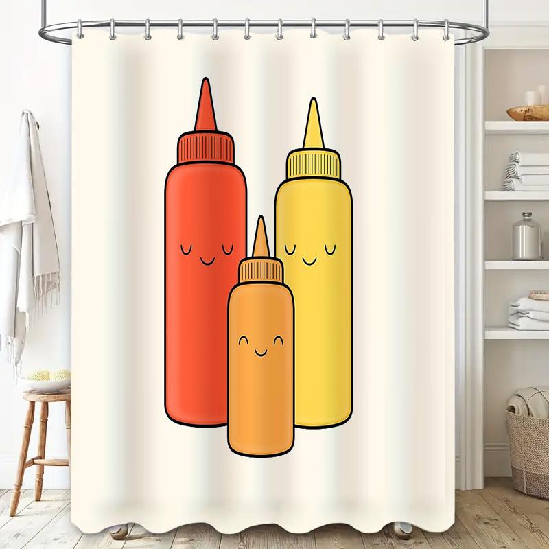 Funny Tomato Ketchup Shower Curtain Cute Food Bathroom Decor Anime Kitchen Backdrop Home Decor Novelty Washable Fabric