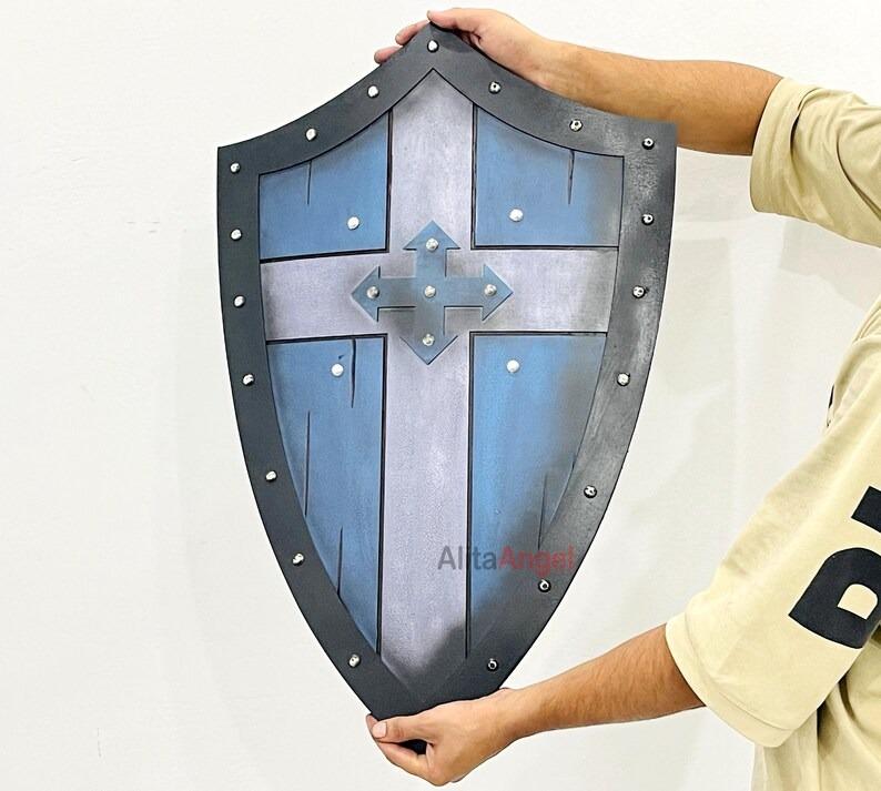 Handmade Wooden Templar Shield: Medieval Knight Cosplay, Home Decor