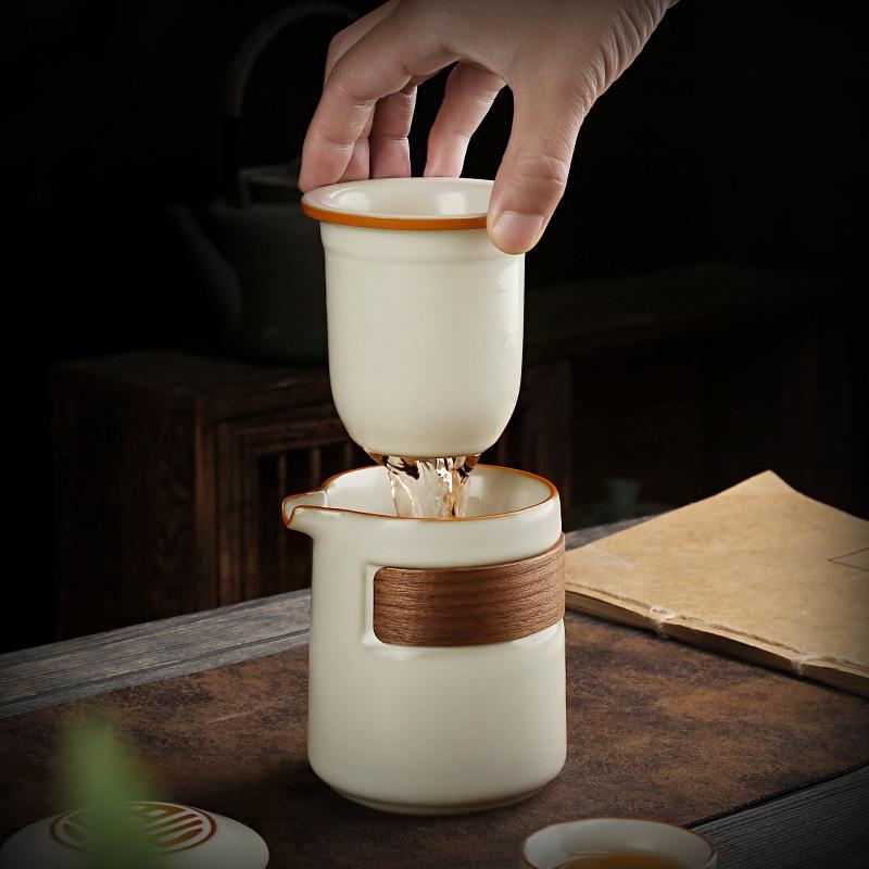 Merchandise Tea Set Travel Portable Express Cup Outdoor Double Tea Maker Ceramic Couple Cup Travel Teacup