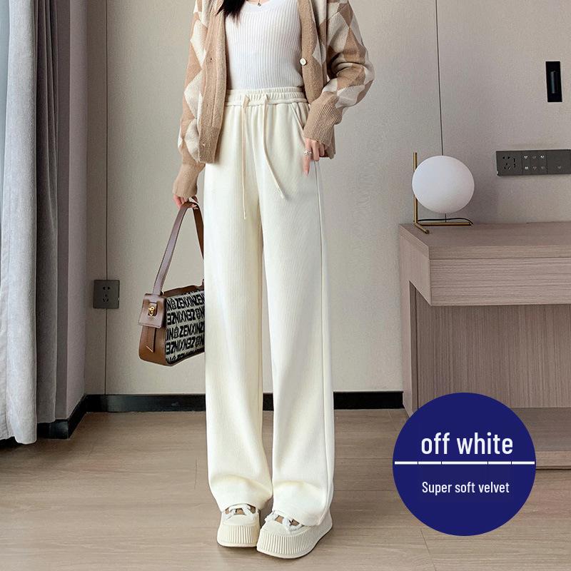 Chenille Lambswool High Waist Wide Leg Pants Women - Autumn/Winter Slimming Warm Straight Leg Pants