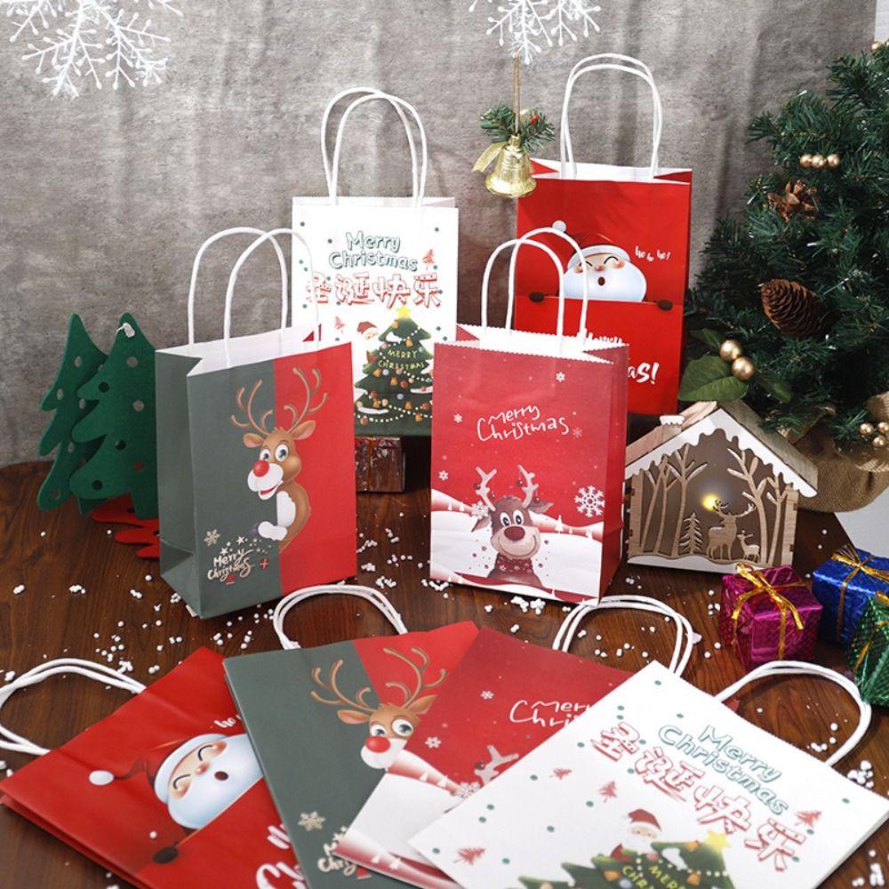 2pcs Paper Christmas Gift Bag Cute Packaging Bag Gifts Christmas Eve Candy Bag  Home
