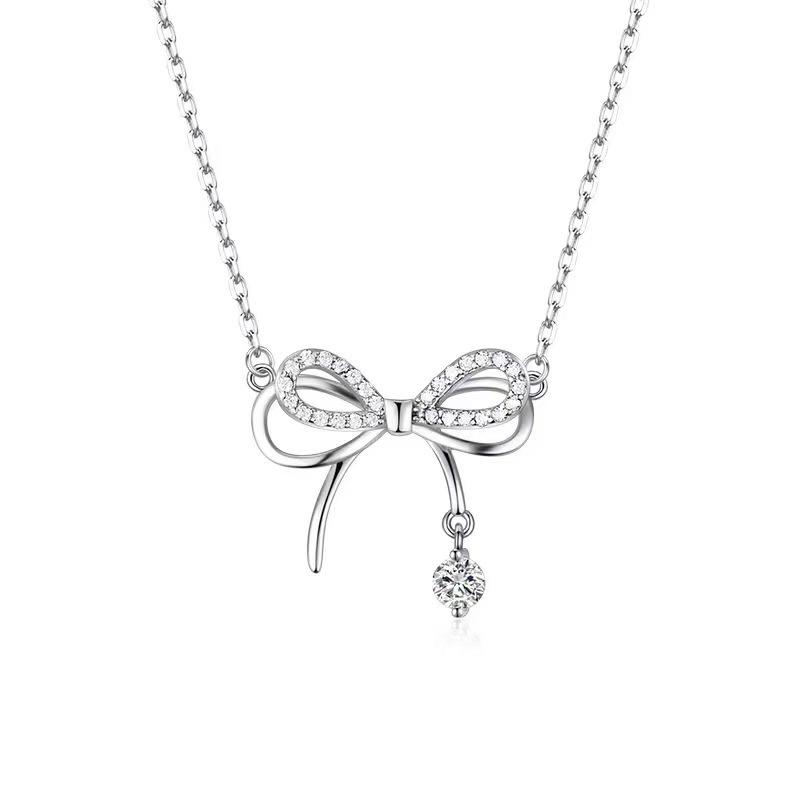 Light luxury versatile super fairy fringed bow necklace female niche design sense double butterfly dream pendant Internet celebrity collarbone chain