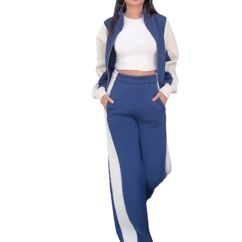 2024 Europe, America, Amazon cross-border women's clothing new fashion splicing contrasting color sports sweater temperament suit pants