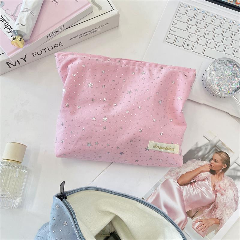 Cute Sweet Star Sequin Cosmetic Bag Large Capacity Portable Travel Storage Bag Women Simple Clutch Bag Girly Toiletry Bags Gifts