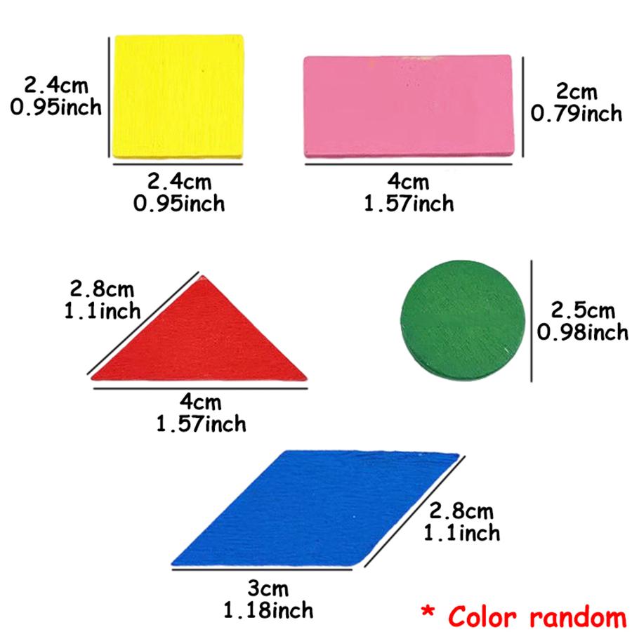 50pcs 2-4cm Wooden Color Geometric Blocks Student Shape Cognition Mathematics Learning Props School 2D Graphic Teaching Aids