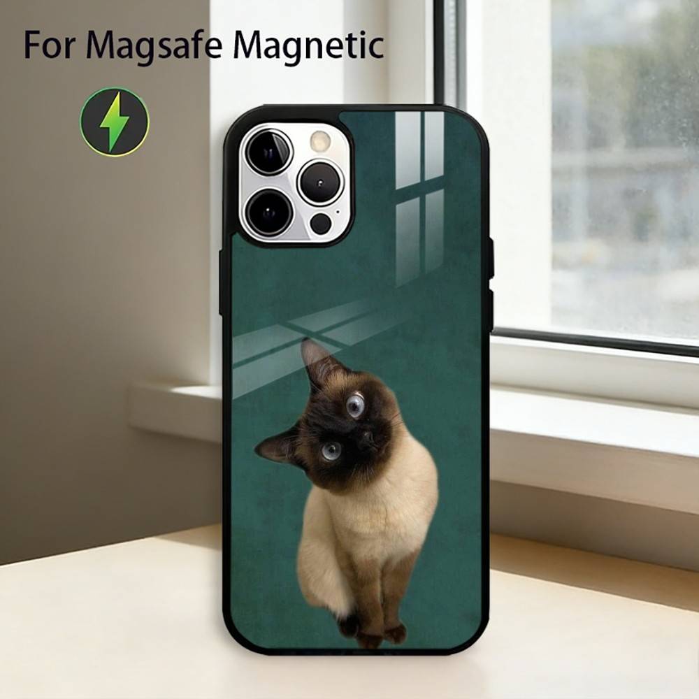 Cute Siamese Cat Phone Case For iPhone17,16,15,14,13,12,11 Plus,Pro Magnetic For Magsafe Wireless Charging