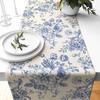 Chinoiserie Blue Flower Linen Table Runner Dresser Scarf Decor Reusable Kitchen Dining Table Runner Holiday Party Decorations