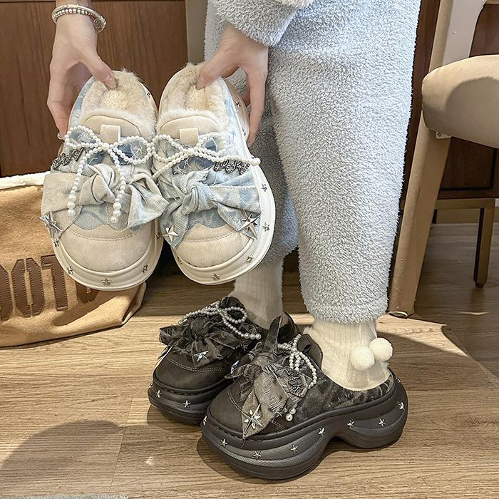 New Plush Cotton Slippers Women's Fall and Winter Indoor Non-slip Fur Slippers - Comfortable and warm wearing comfortable