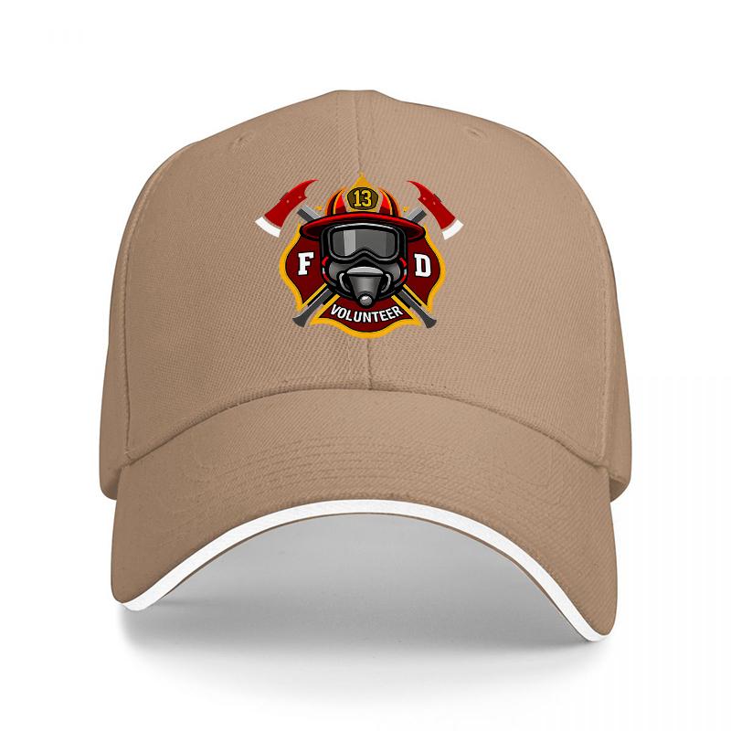 Volunteer Fire DepartUnisext Baseball Cap with Firefighter Helmet and Axes Emblem Black Adjustable Hat for Adults