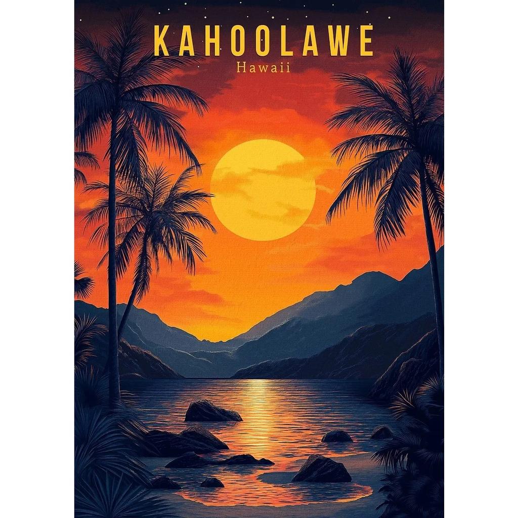 Hawaii Travel Posters Oahu Waikiki Sunset Vintage Tropical Prints Beach Ocean Canvas Painting Wall Art Pictures Home Room Decor
