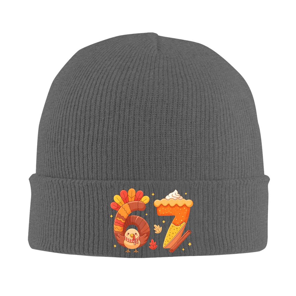 67 Meme Thanksgiving Turkey Day Funny Holiday Six Seven Beanie Hats  Skullies Beanies Men Trendy Caps Winter Outdoor Bonnet Hats