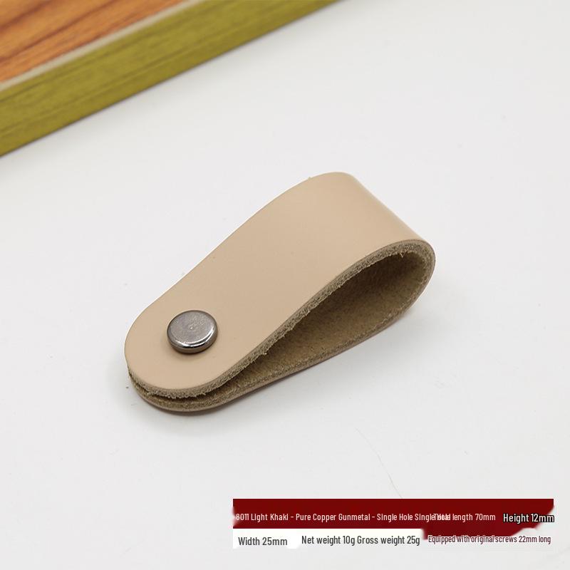 Leather Handle for Cabinet Door and Drawer - Single Hole, Pure Copper Accents