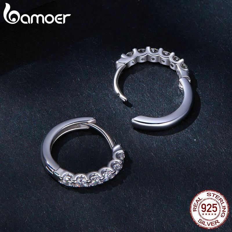 BAMOER Dazzling Classic Moissanite Ear Buckles 925 Sterling Silver Hoop Earrings for Women Engagement & Wedding Jewelry Gift