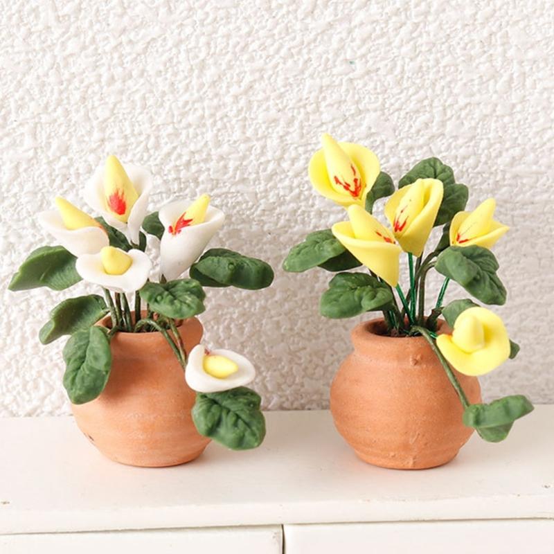 Garten Künstlich Grün Calla Miniatur Pflanzenmodell Puppenhäuser Pflanzzubehör Realistisches Spielset 1:12