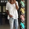 Women's Fashion Casual Solid Color Print Short Sleeve O-Neck Blouses & Shirts