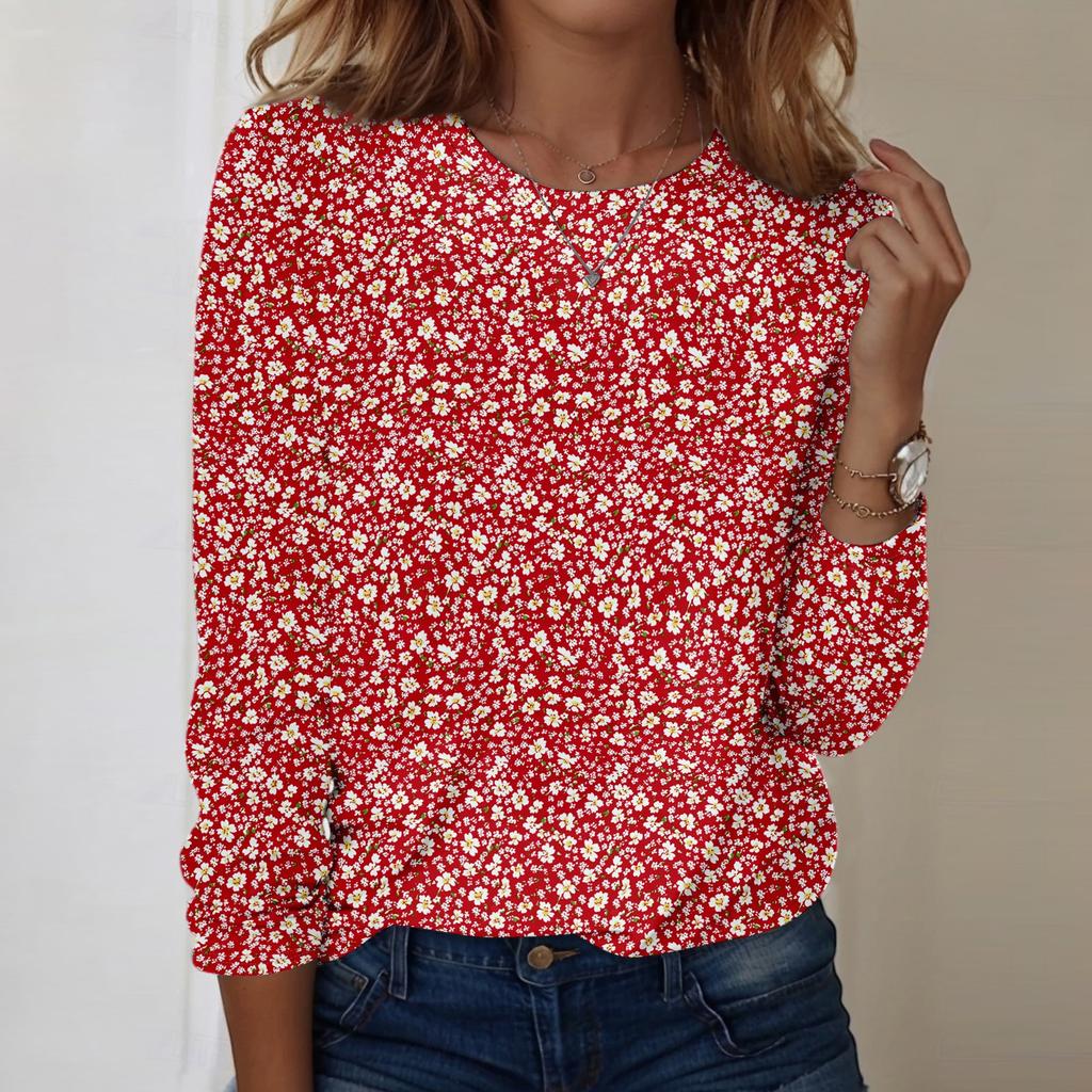 Long Sleeve Shirts For Women Cute Print Graphic Tees Blouses Casual Plus Size Basic Tops Pullover