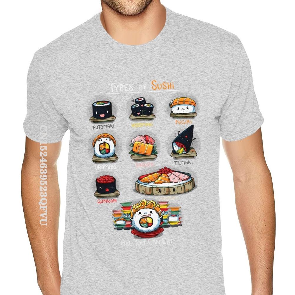 Cheap Graphic Types Of Sushi Tees Shirts Men's Make Your Own Gothic Style Anime Tshirt Retro Cotton O Neck Shirt