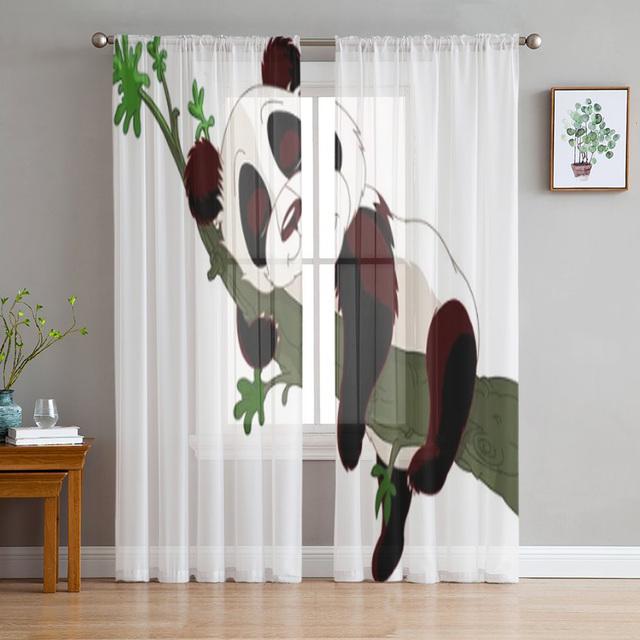 Animal Cute Panda Bamboo Cartoon Window Curtains Living Room Tulle Curtains Kitchen Decor Kids Room Curtain Window Treatment
