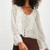 Women Y2k Vintage Long Sleeve Lace Up Blouse Scoop Neck Open Front Tie Lace Trim Crop Ruffle Solid Color Shirt