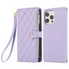 For iPhone 15 Pro Case Multi Card Slots Zipper Rhombus Leather Phone Cover with Wrist Strap