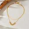 Gold Double Layer Herringbone Chain Bead Station Necklace