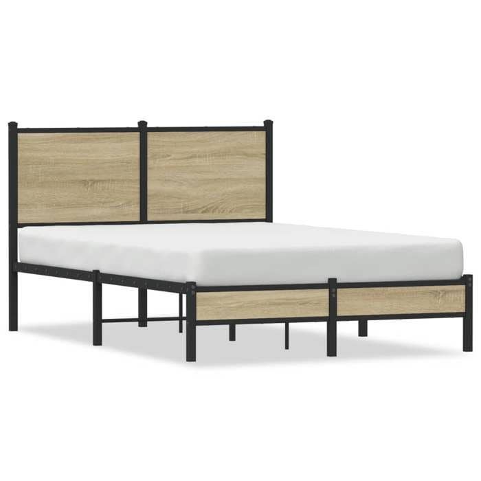 VidaXL Metal Bed Frames with Sonoma Oak Headboard 120x200 Cm, Double Bed, Bedroom Furniture, Bed 4007866