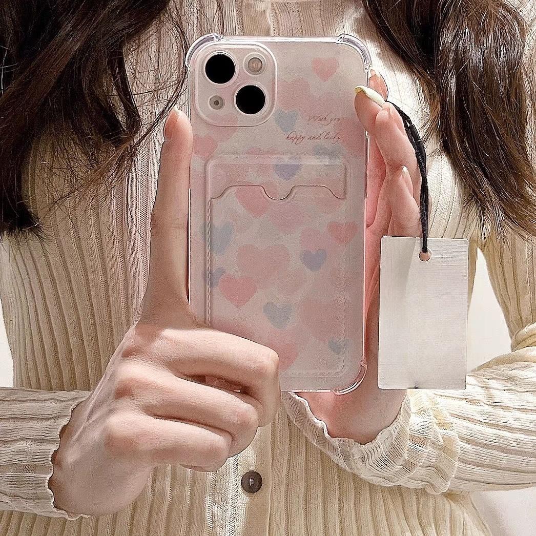 Cute Love Heart Flowers Phone Case For IPhone 17 Air 16 14 12 Pro Max 15 Plus 13 Mini 16E Card Holder Wallet Shockproof Cover iPhone 13 Mini