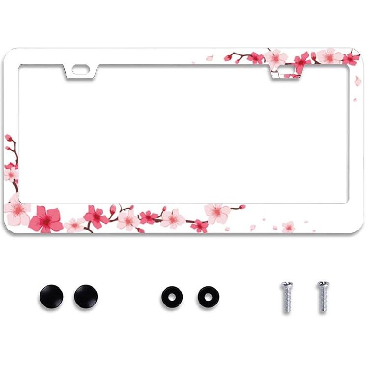 Personalise Colorful Floral Flowers License Plate Frame License Plate Frames Car Universal Stainless Steel Accessories Cars Decor With 2 Holes And