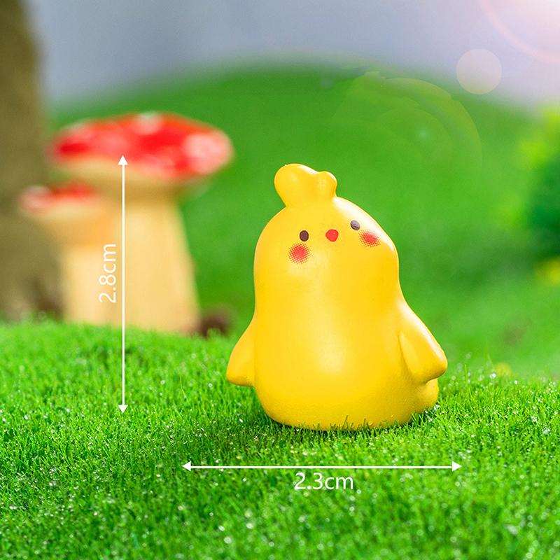 Miniatures Figurines Cute Cartoon Yellow Chicken Animal Landscape Ornaments Creative DIY Home Decorations Accessories Gifts