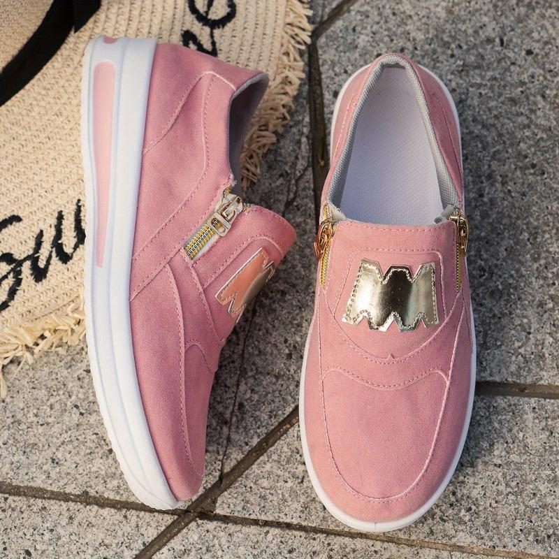 Big Size Sports Single Shoes Muffin Flat Bottom Side Zipper Color Casual Sneakers