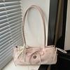 Sweet Floral Bow Lace Shoulder Bags for Women Versatile Large Capacity Ladies Underarm Bag Simple Portable Girls Pillow Handbags