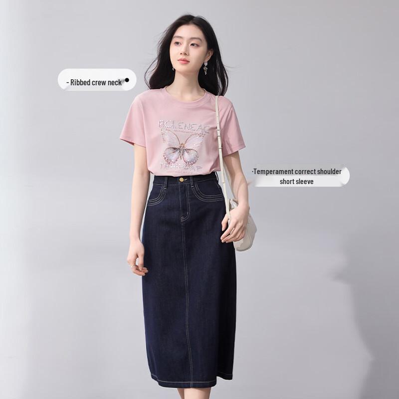 Xiangying Women's Butterfly Print Short Sleeve T-shirt