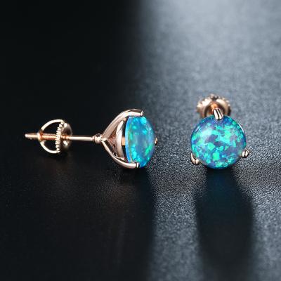 Vintage 6/7/8MM Blue Fire Stone Martini Screwback Earrings Rose/Silver/Gold Color Round Cut Ear Studs Spiral Stud Earrings Wedding Jewelry