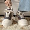 Leopard print board shoes platform heightening CM new lamb wool fleece lace-up casual sports shoes couple bread shoes