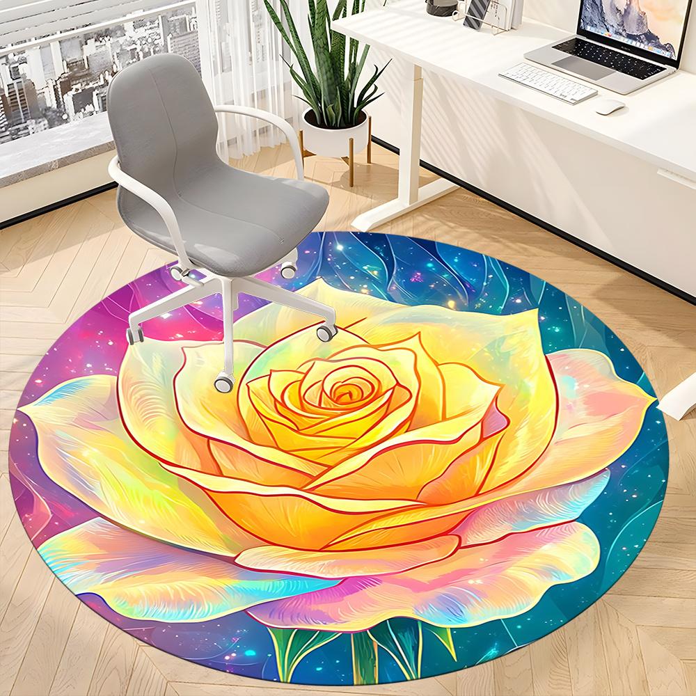 1pc Floral Fantasy Office Round Area Rug, Indoor Mat Suitable ForOffice, Under Office Chairs Bedroom Living Room Home Decor, Room Decot073