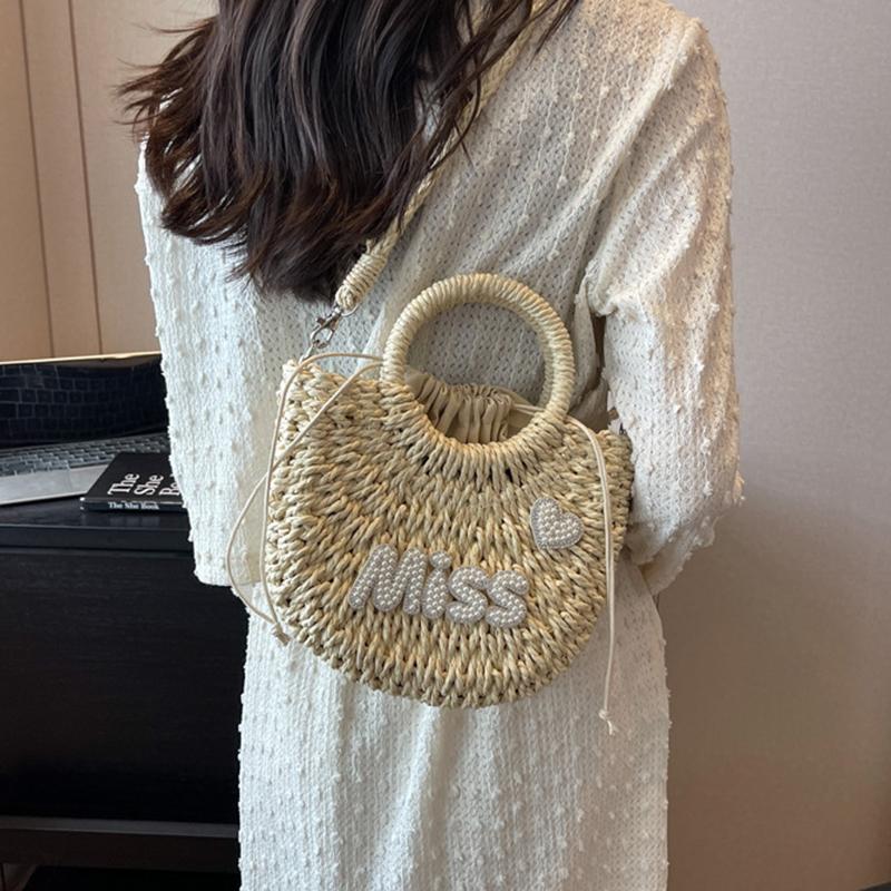 Yogodlns Women New Straw Handbags Woman Handmade Woven Basket Rattan Handbag For Femme Simple All-Match Handbag