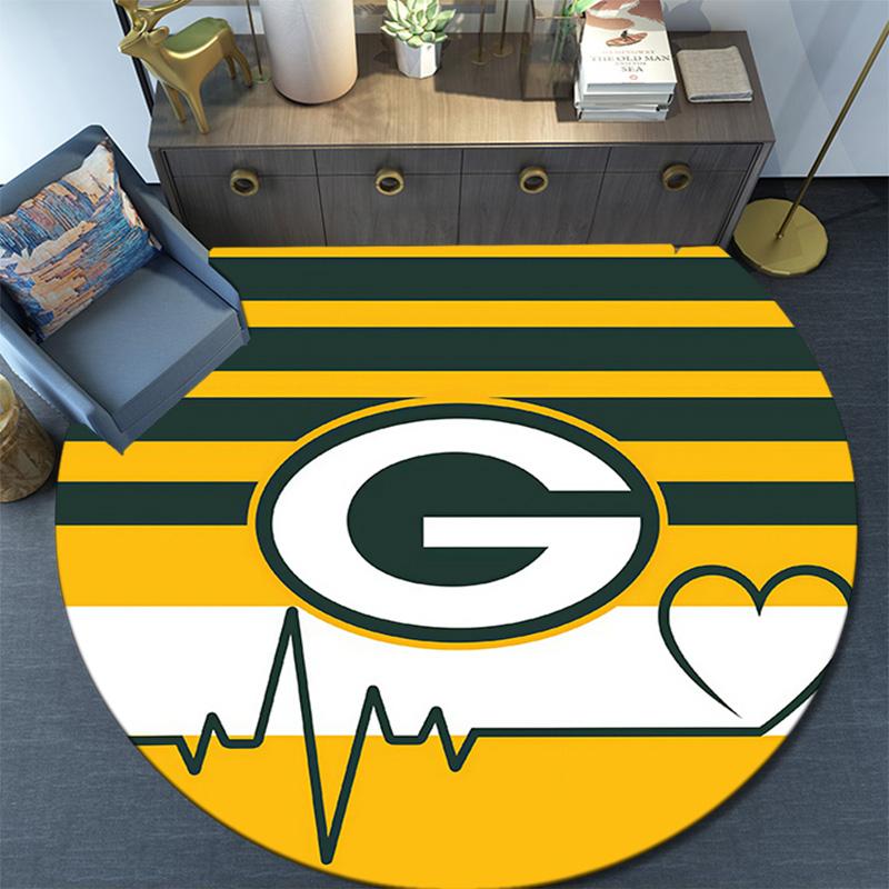 Green Bay Packers Round Area Rug,Carpet Rug for Living Room Bedroom Sofa Playroom Decor,Non-slip Floor Mat