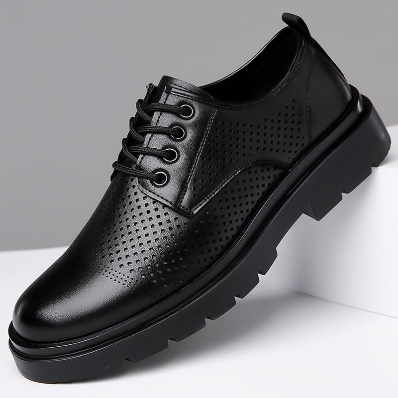 Men's Leather Shoes Spring British Platform Casual Derby Shoes Men's Dress Wedding Black Low Top Martin Boots