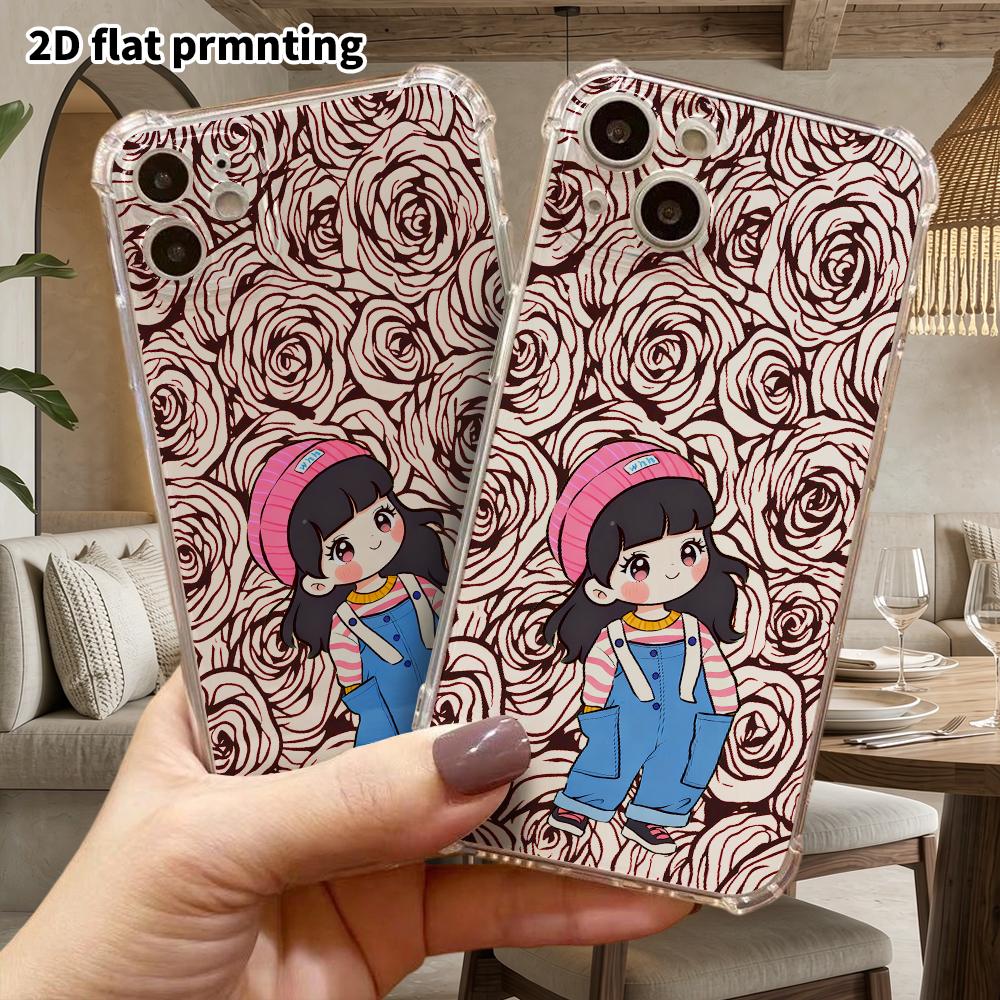Phone Case: 2D Flat Design, Suitable for iPhone 18 17 16 15 14 13 Pro, Transparent Corner Protection Case, Cartoon Little Girl, Christmas and Hallowee