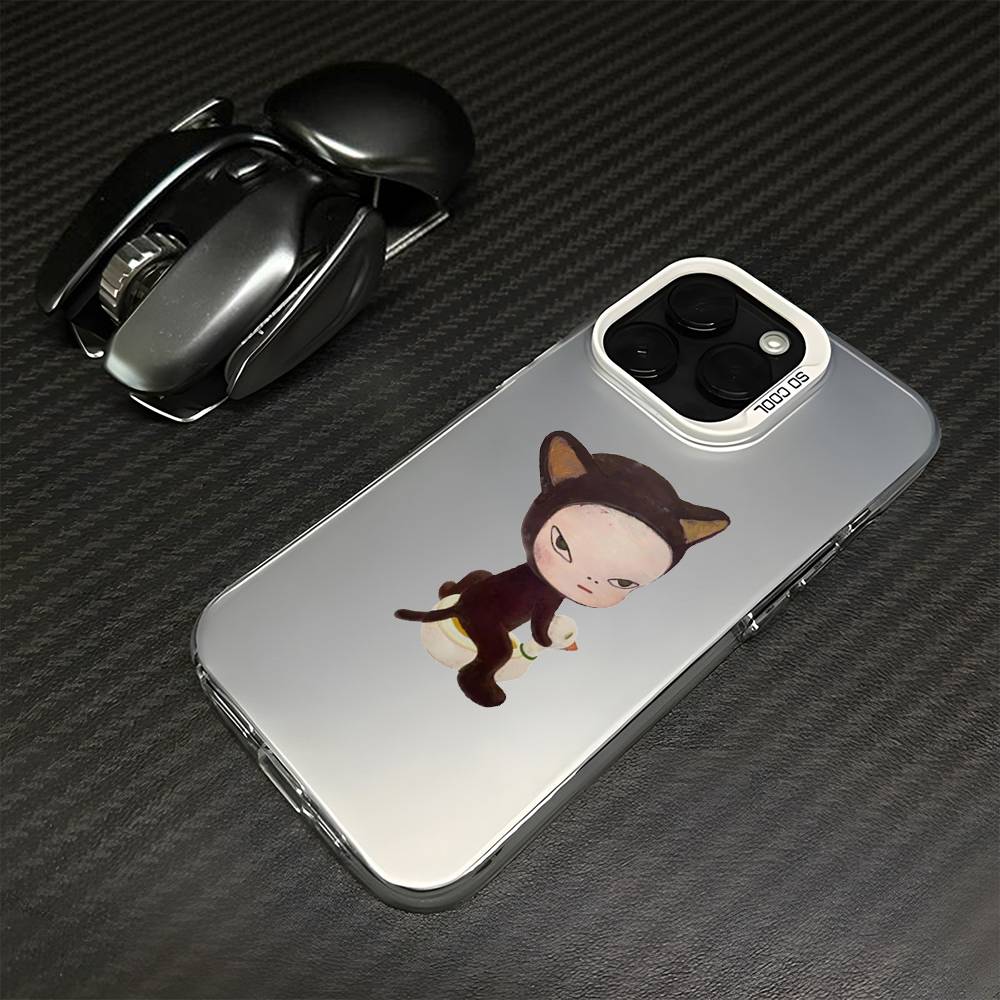 Y-Yoshitomo N-Nara Art For iPhone17,16,15,14,13,12,11 Plus,Pro Colorful Silver White Phone Case iPhone14ProMax