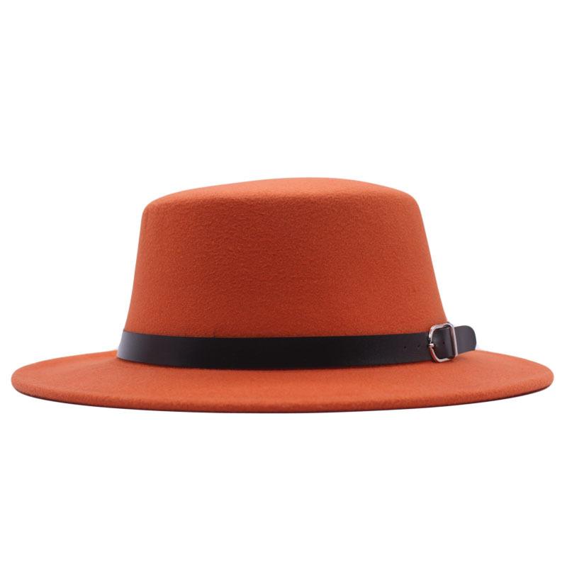 European and American new flat-brimmed flat-top hat woolen top hat women's fashion black belt jazz hat Panama hat