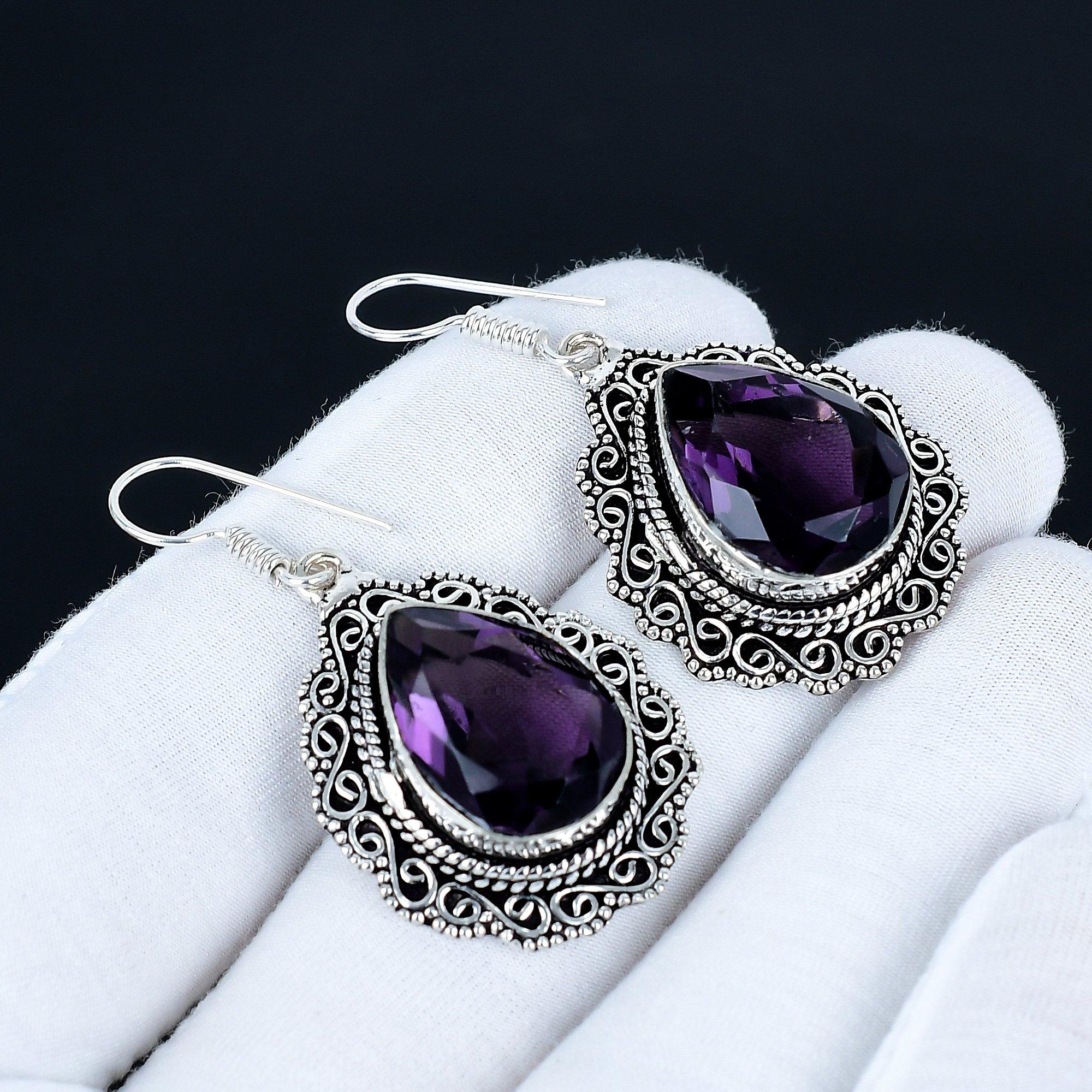 

Amethyst Gemstone Earrings, 925 Sterling Silver Earrings, Silver Earrings For Gift, Amethyst Dangle Drop Earrings For Christmas Gifts 5 Cm