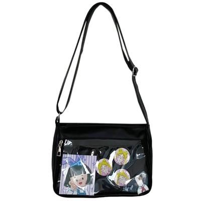 Harujio Ita Bag, malá mini taška přes rameno, roztomilá průhledná vinylová taška, styl otaku, černá, bílá, fialová (Černá)