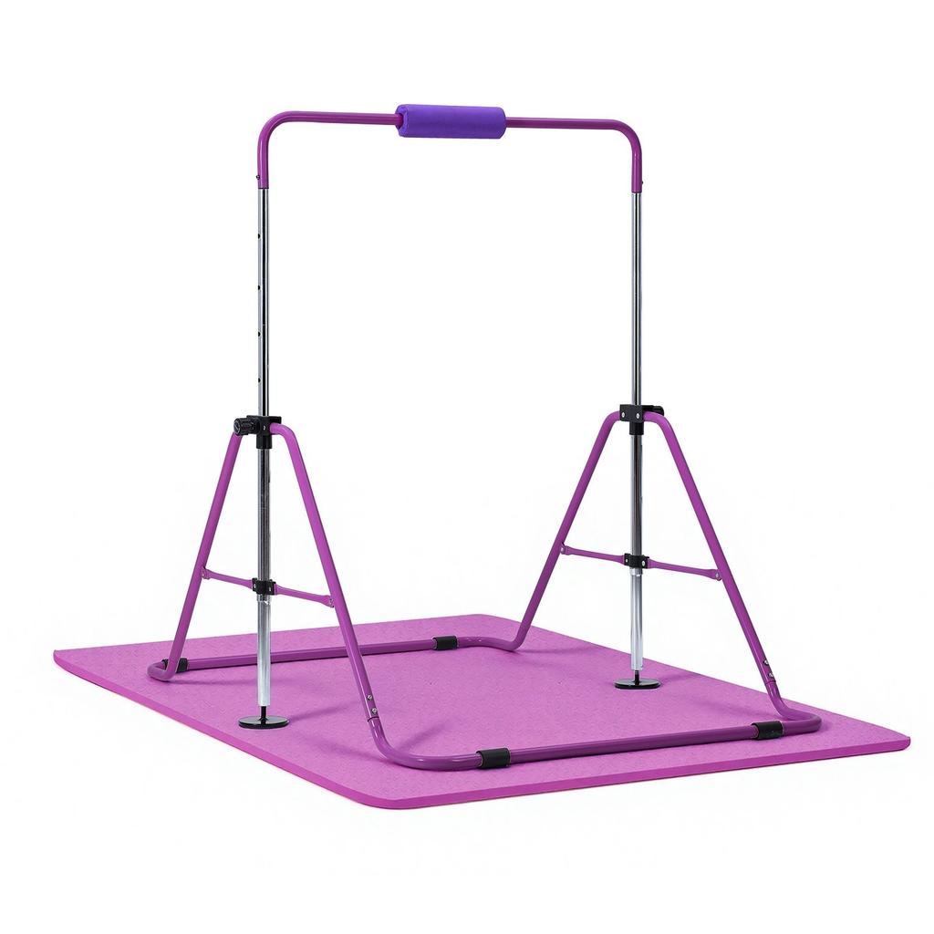 Gymnastic Bars for Kids, 63.5 Kg Capacity Folding Training Kip Bar with Mat, Adjustable Height Gymnastic Horizontal Bar for Home, Training Equipment
