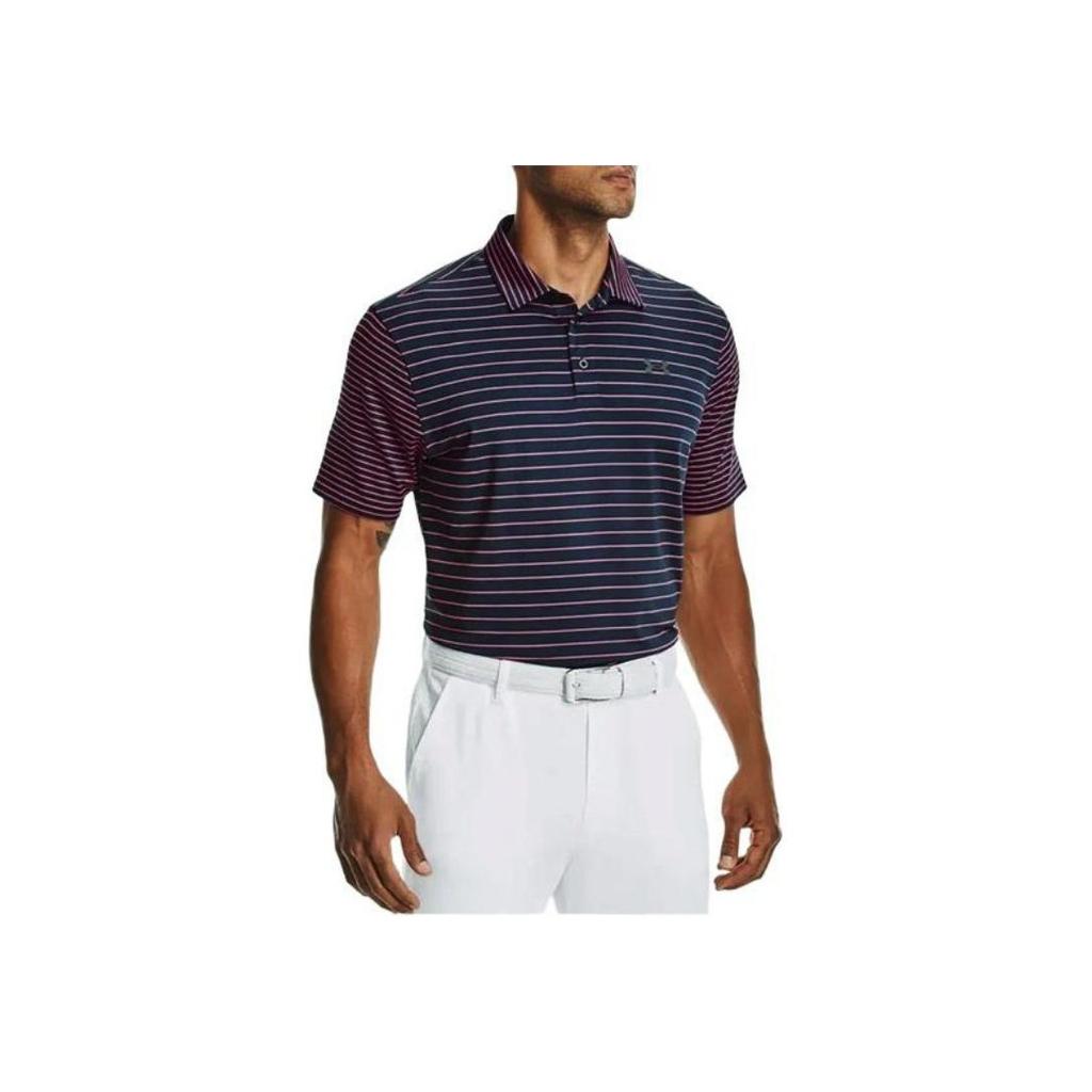 Under Armour Striped Outdoor Casual Sports Polo Shirt Men Tops Navy 1327037-457