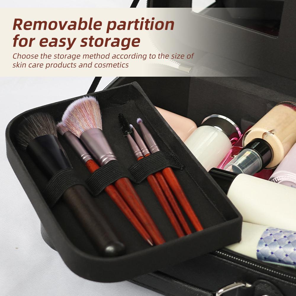 Reise-Make-up-Koffer mit Spiegel - Unterteilbarer Kosmetik-Make-up-Koffer für den Zug Wasserdichte PU-Schale