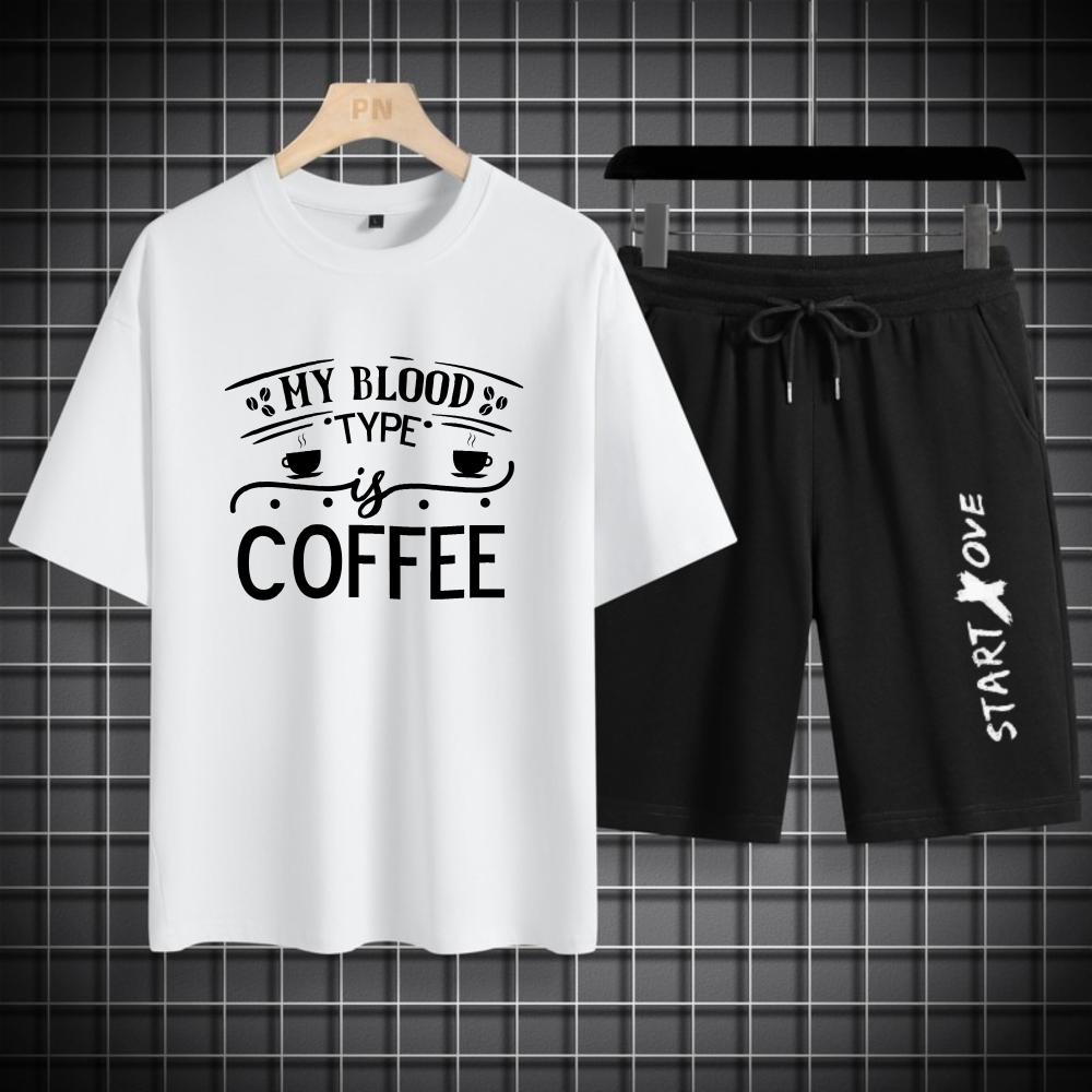 

Summer Quick Drying My Blood Type Coffee Star Love Printed Graphic T-shirts Suit Fashion Men s Suits Short Sleeve S