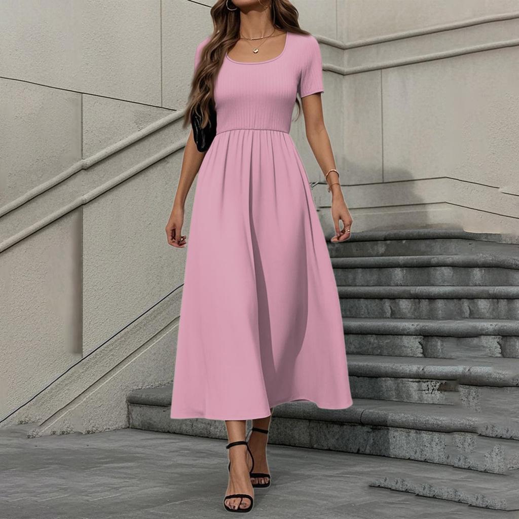Women's Fashion Casual Short Sleeve Round Neck Splicing Elegant Temperament Dress