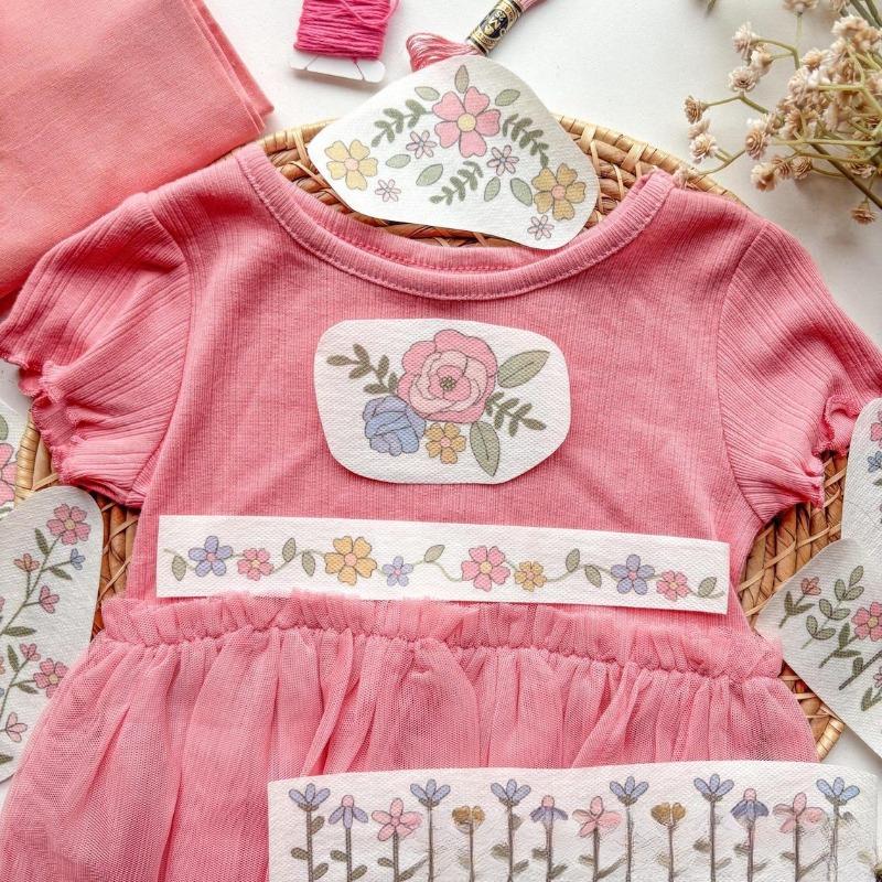 Hand Sewing Self Adhesive Water Soluble Washable Stabilizer with Pre-Printed Flowers Graphic for Beginner Embroidery Hand Sewing